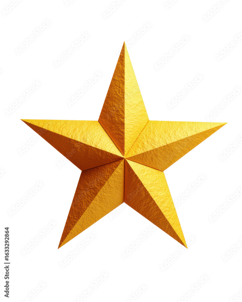 Obraz premium Shiny golden star geometric shape image, Isolated On Png Transparent Background