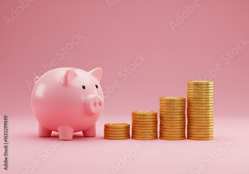 貯金箱と増加するコインのグラフ