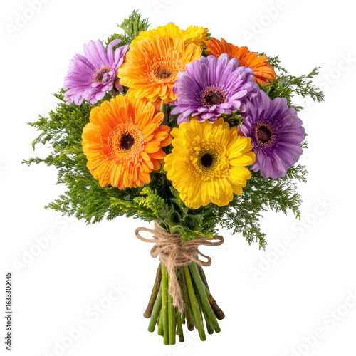Colorful gerbera daisy bouquet isolated on transparent background