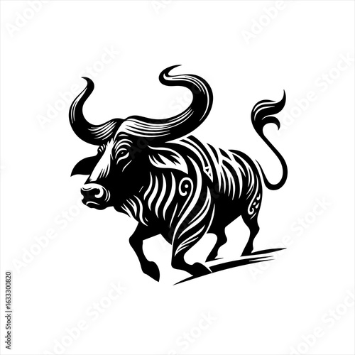 Stylized Black Bull Silhouette with Ornate Details.
