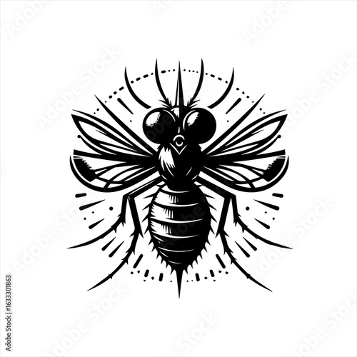 Stylized Black Mosquito Insect Illustration.