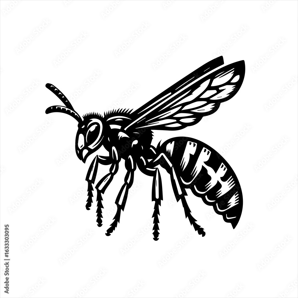 Obraz premium Stylized Black Wasp Insect Illustration.