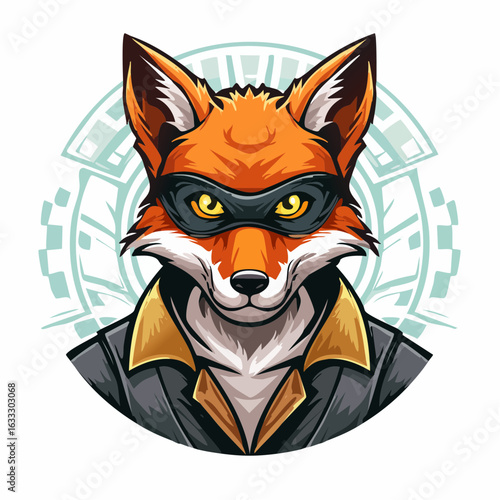 A stylized illustration of a fox's head with a cunning gaze, wearing a black eye mask. This design is perfect for a brand mascot, logo, or emblem for a security, stealth-focused, or modern urban brand