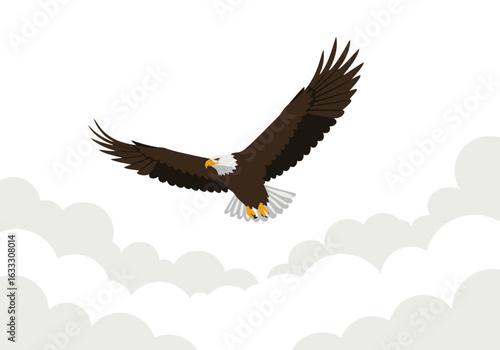 An eagle soars through clouds wings outstretched