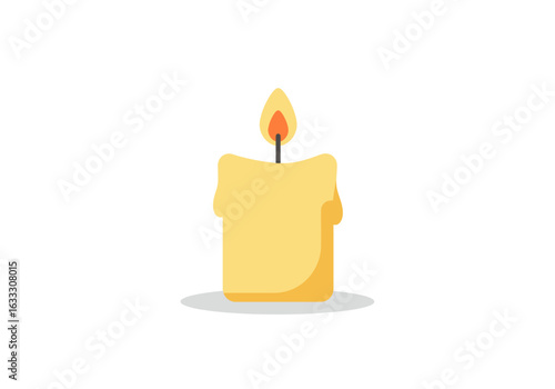 A yellow candle with a flickering orange flame