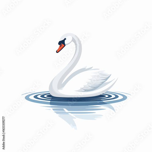 Elegant White Swan Floating on Water, Profile View