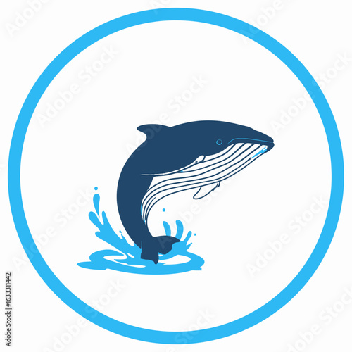Leaping Humpback Whale Silhouette, Dark Blue, Ocean Splash