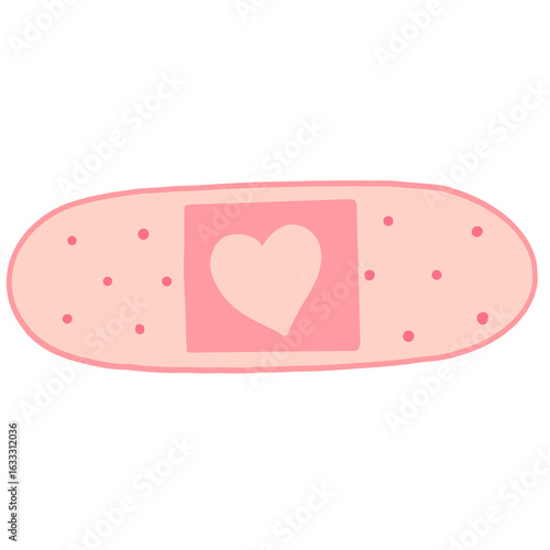 Cute Pink Bandage with Heart Icon – Flat Style Medical Sticker Illustration