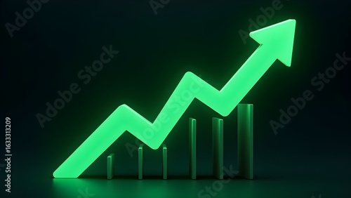 business market graph raising up concept, bullish market uptrend, 3d rendering green arrow going up, Ai	