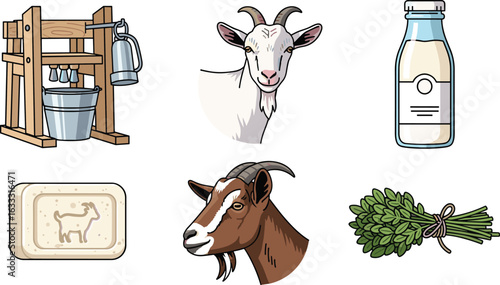 Goat Farming Products and Equipment Illustration