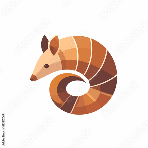 Stylized Armadillo Illustration with Segmented Shell and Neutral Tones