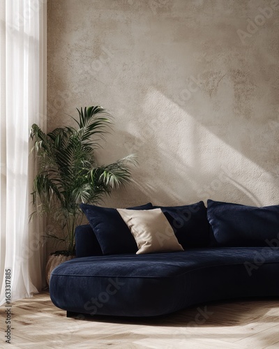 Wallpaper Mural Modern, curved sofa in a sunlit room with a plant Torontodigital.ca