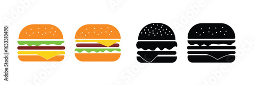 Burger icon set. cheese burger Symbol. hamburger sign. for mobile concept and web design. vector illustration on white background.
