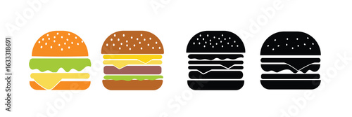 Burger logo and icon collection | hamburger and cheeseburger symbol set for fast food and restaurant design.

