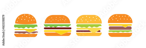 Burger logo and icon collection | hamburger and cheeseburger symbol set for fast food and restaurant design.

