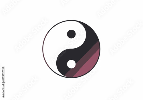 A yinyang symbol with a color gradient of dark to light pink on the dark side
