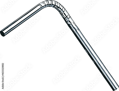Curved Metal Straw on White Background