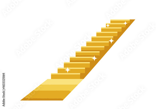 Golden stairway ascending diagonally with sparkling accents on steps