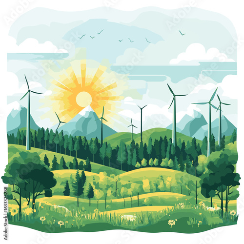 Green renewable energy. Sustainability Business of ESG concept. Green Energy, Ecology and environment development. Flat Vector illustration
