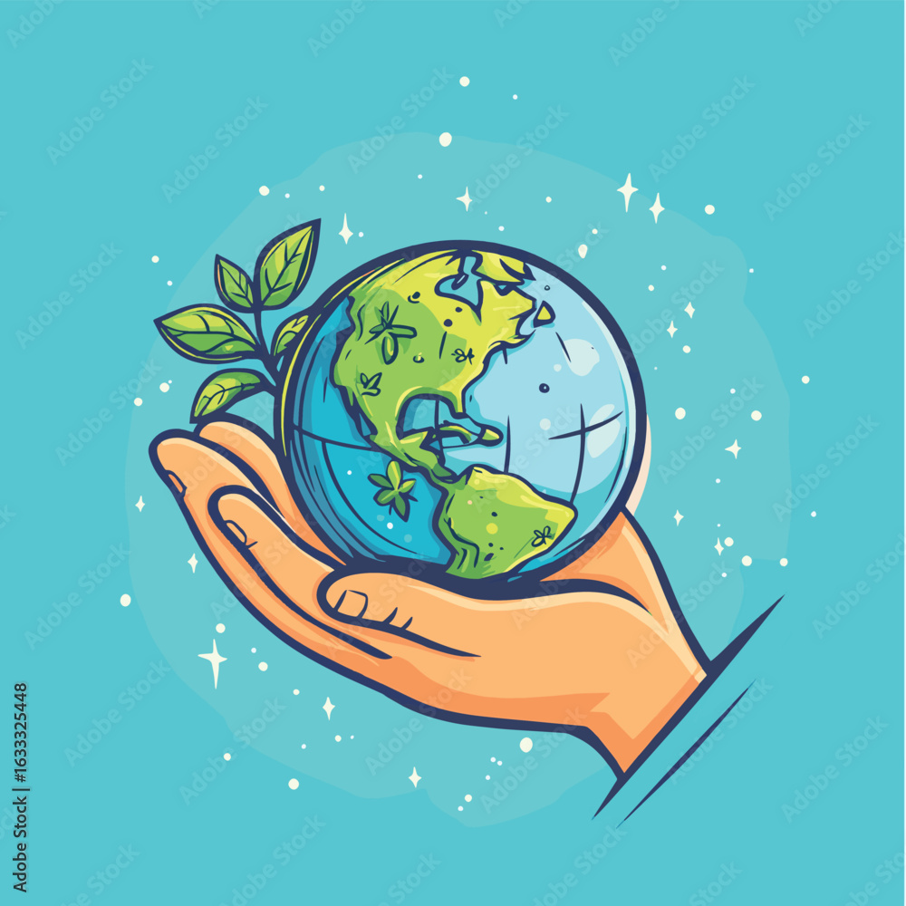 Fototapeta premium Hand holding Earth Globe. Earth Day. The concept of sustainable development for business, ecology and environment protection. Flat vector illustration