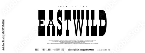 Font Eastwild. Modern cowboy font western movie typeset. Texas alphabet for saloon poster, gig, headline, monogram, label, signage. Wild west letters block serifs type. Authentic vector typograph