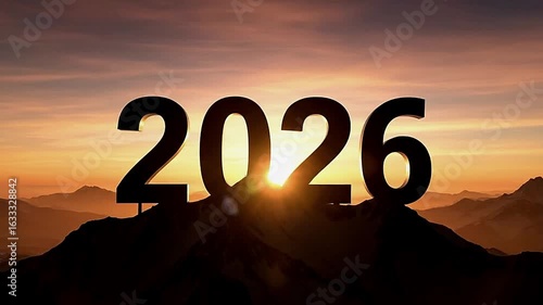 2026 silhouetted on a peak sun rising