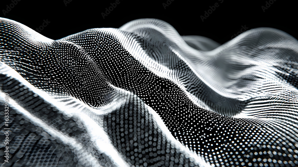 Naklejka premium Wave propagation intersecting over synthetic parametric mesh