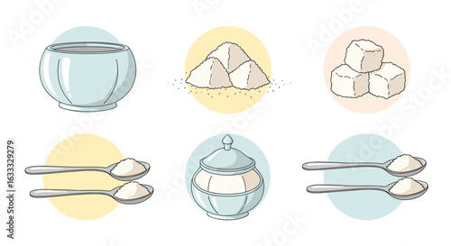 Sugar cubes sugar bowl sugar spoons sugar powder sugar granules sugar set