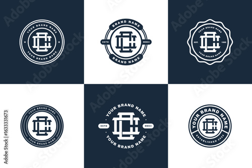 Monogram collection letter CC badge logo with interlock style, can applied for brand, clothing, streetwear and etc.
