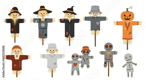 Charming collection of whimsical scarecrows ready for autumnal celebrations
