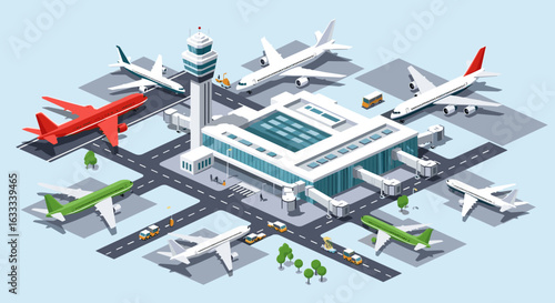 Modern aviation hub illustrating international travel and global connectivity through aircraft and terminals