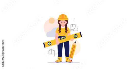 Illustrative depiction of a skilled female construction worker diligently employed on a building project site