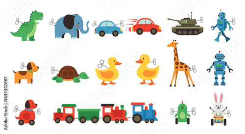 Collection of various wind up mechanical toys including animals vehicles and robots