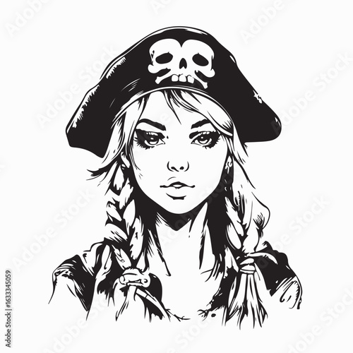 Beautiful Pirate Woman Vector Illustration Stunning Female Buccaneer Artwork
