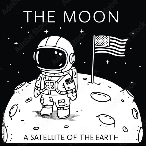 Astronaut cartoon character on the moon surface 
