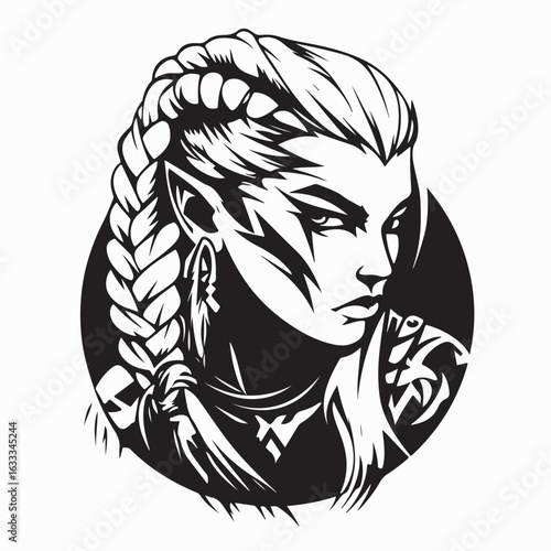 Strong Female Warrior with Braided Hair Wearing Armor for Epic Fantasy Battle Scene