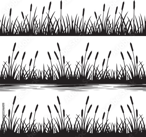 Cattail Silhouette Vector | Wetland Plant Clipart  Wild Cattail Silhouette | Marsh Grass Design  Cattail Plant Silhouette | Nature Botanical Art