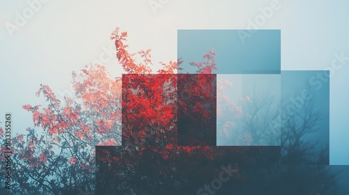 Autumnal tree branches, overlaid with abstract squares