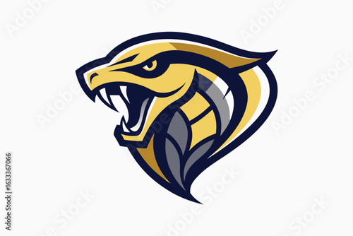 Angry Snake Mascot Logo Illustration in Yellow, Navy Blue, Gray and White Colorscheme