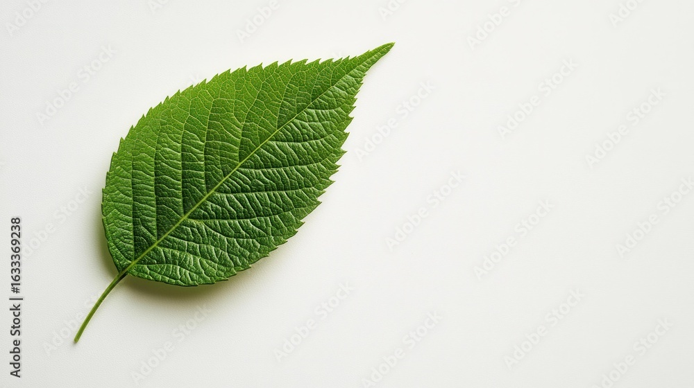 Obraz premium Serene green leaf on plain background in indoor setting