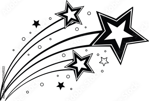Black and white shooting stars illustration celestial event concept decorative star trails with stardust graphic design element