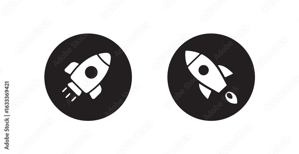 Fototapeta premium Set of rocket vector icons. Launch spaceship, silhouette of a rocket launching icon, vector illustration eps 10.