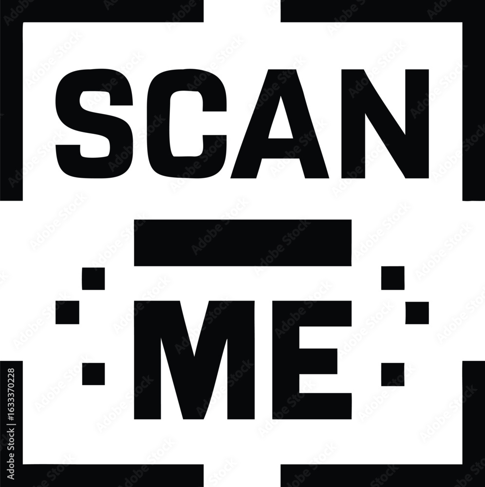 Obraz premium Black and White of Scan Me with Pixels in Rectangular Borders