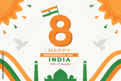 Indian Independence Day celebration with flag and pigeons august