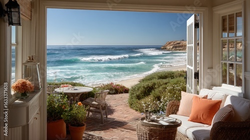 Coastal beachfront patio with ocean view