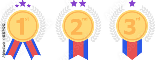 1st 2nd 3rd medal first place second third award winner badge guarantee winning prize ribbon symbol sign icon logo template Vector clip art illustration