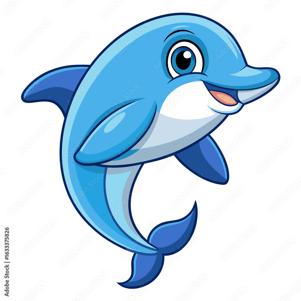 Fototapeta premium Cute cartoon dolphin smiling and jumping