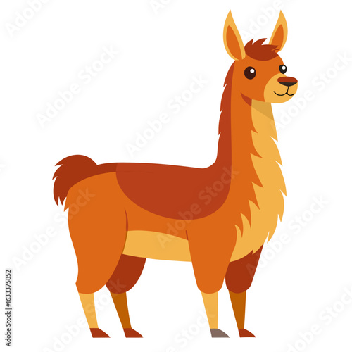 Cute cartoon llama standing profile view isolated on white background