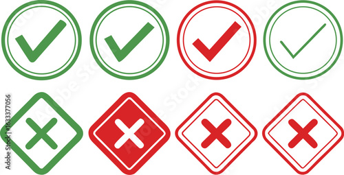 Free Download Check Mark and Cross Icons representing Correct and Incorrect Choices symbolizing Validation and Rejection with Contrasting Green and Red Colors on a White Background - GFXLoad