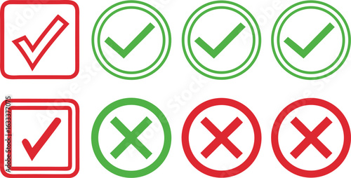 Check Marks and X Icons in Green and Red for Approval and Rejection Concepts